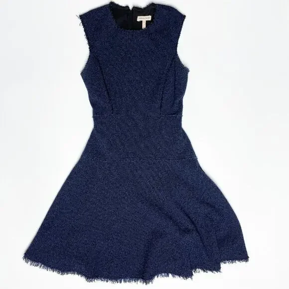 Rebecca Taylor Stretch Tweed Navy Combo Sleeveless Mini Sheath Dress 0 - Picture 4 of 16